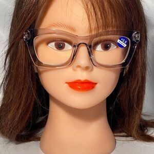 1148 Gretchen Reading Glasses 3.5 Sq Eyeglasses Clear Grey Frames NWT